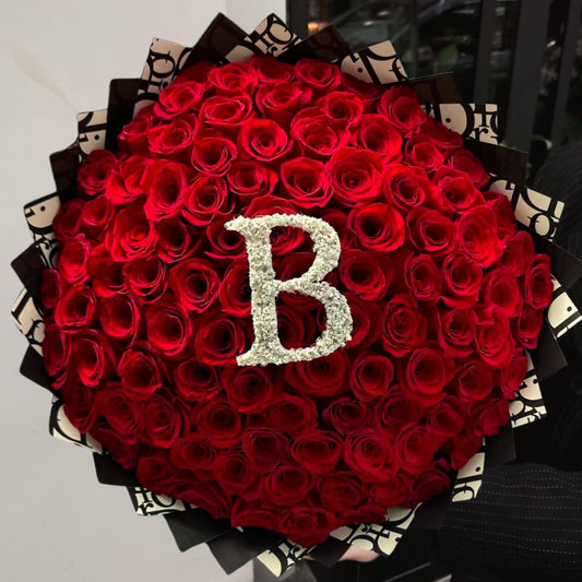 100 Red Roses with Custom Initials