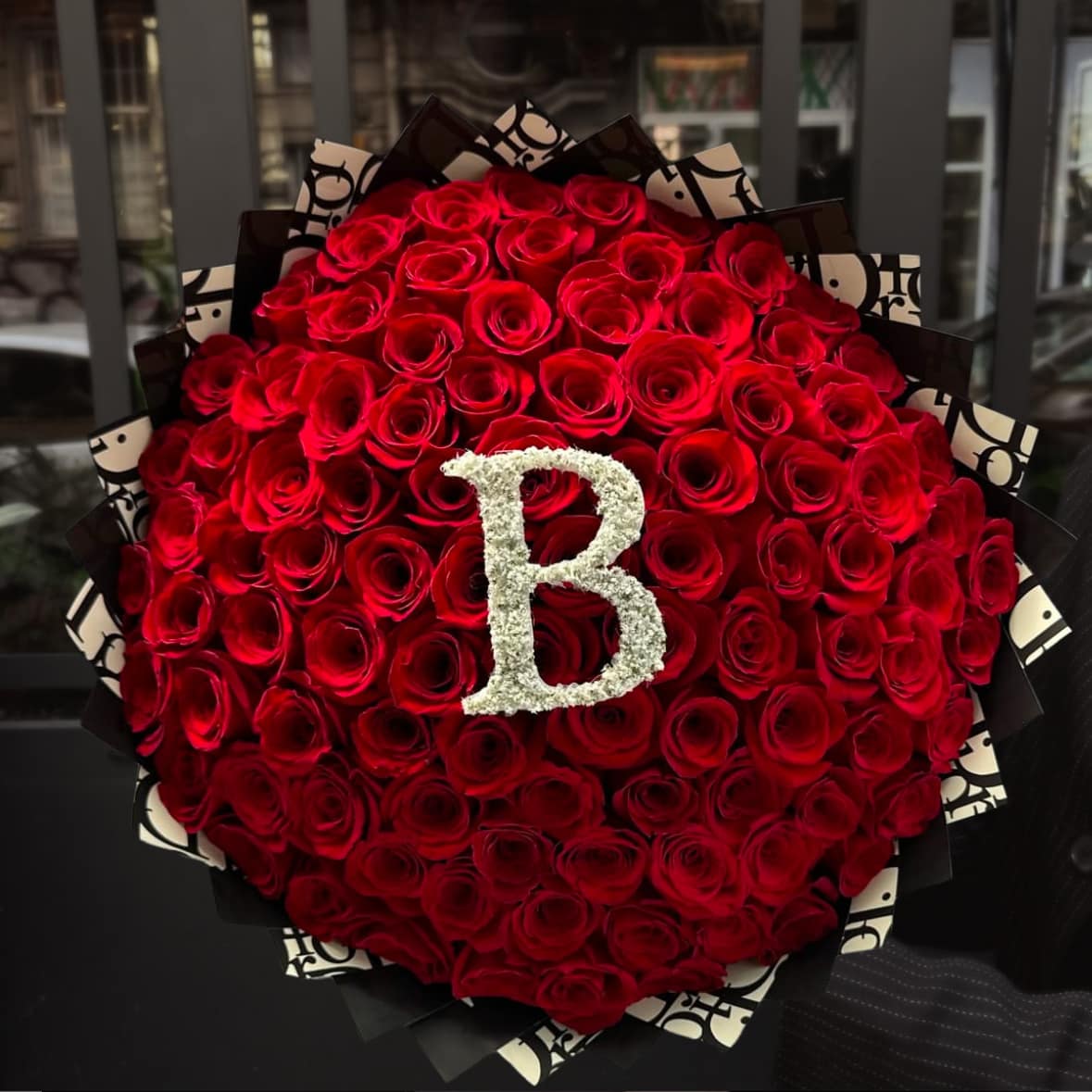 100 Red Roses with Custom Initials